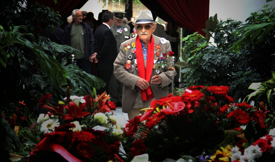 Antonije Nedelkovski, decorated with war medals, fondly recalls his days fighting for Josip Broz Tito in WWII. Here he visits Tito's grave in Belgrade.
